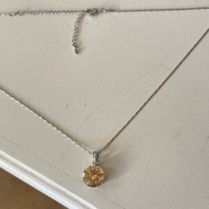 Silver Necklace with faux  brown diamond Pendant CZ champagne diamond solitaire